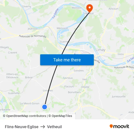 Flins-Neuve-Eglise to Vetheuil map