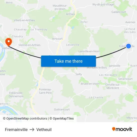 Fremainville to Vetheuil map