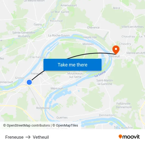 Freneuse to Vetheuil map
