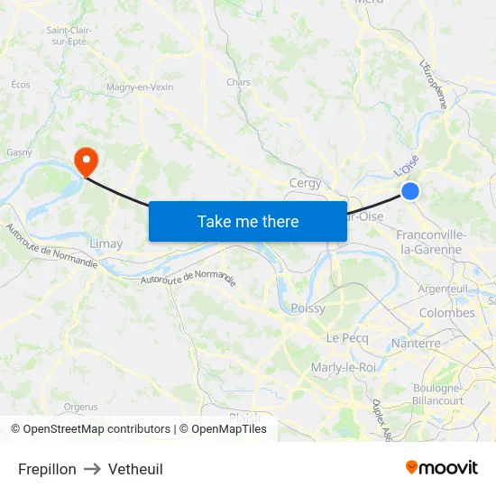 Frepillon to Vetheuil map