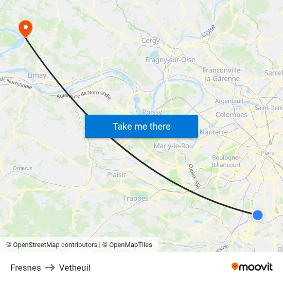 Fresnes to Vetheuil map