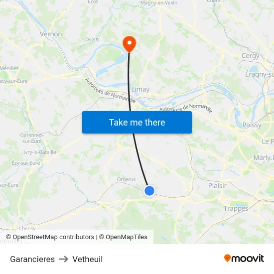 Garancieres to Vetheuil map