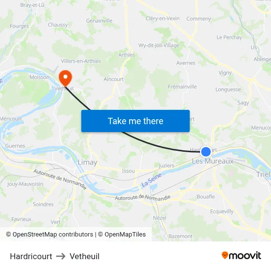 Hardricourt to Vetheuil map