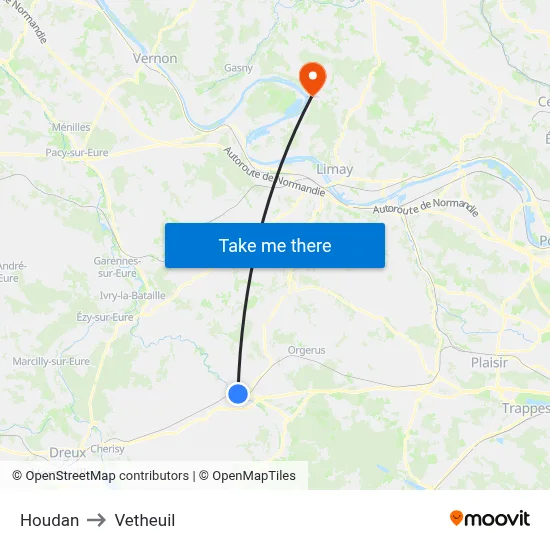 Houdan to Vetheuil map