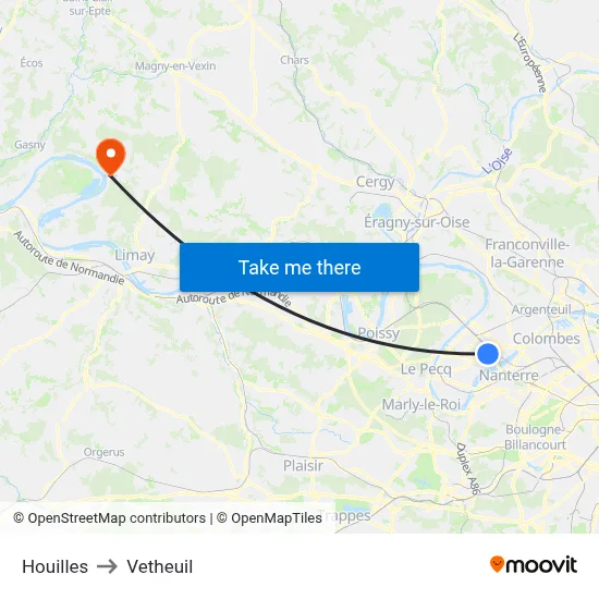 Houilles to Vetheuil map