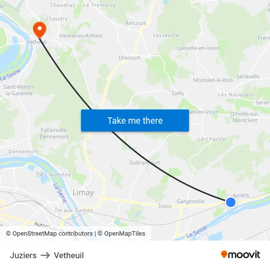 Juziers to Vetheuil map