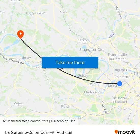 La Garenne-Colombes to Vetheuil map