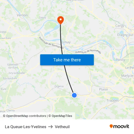 La Queue-Les-Yvelines to Vetheuil map
