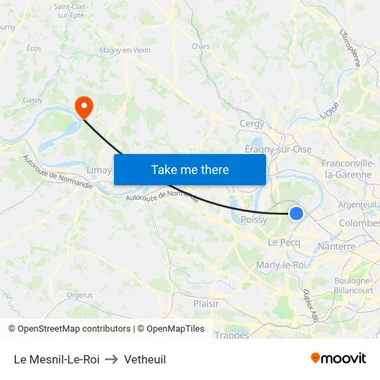 Le Mesnil-Le-Roi to Vetheuil map