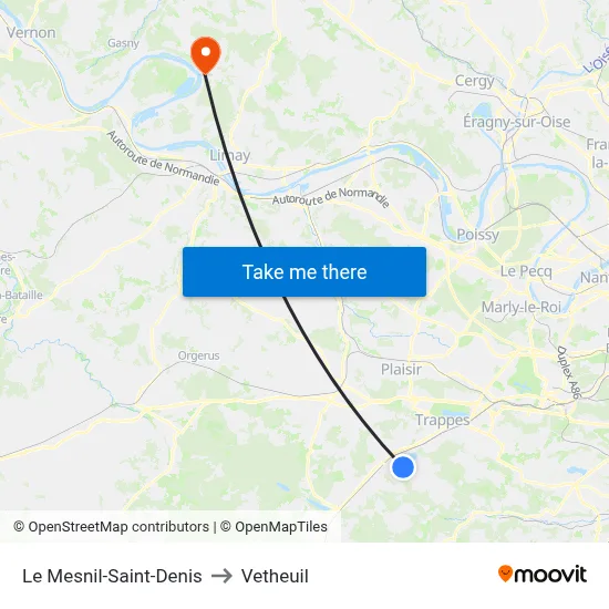 Le Mesnil-Saint-Denis to Vetheuil map