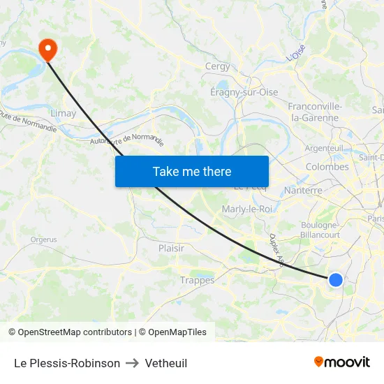Le Plessis-Robinson to Vetheuil map