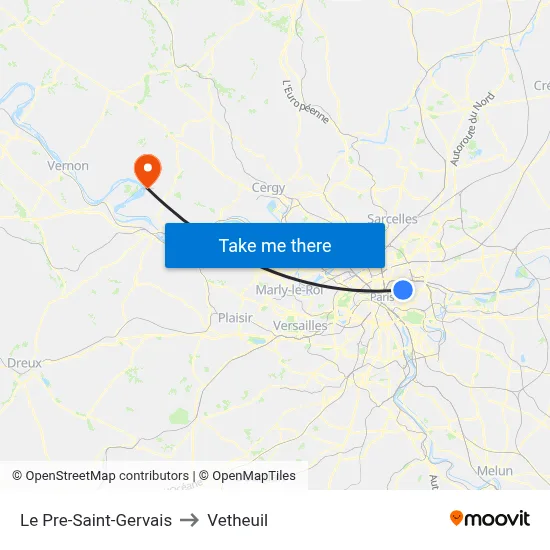 Le Pre-Saint-Gervais to Vetheuil map