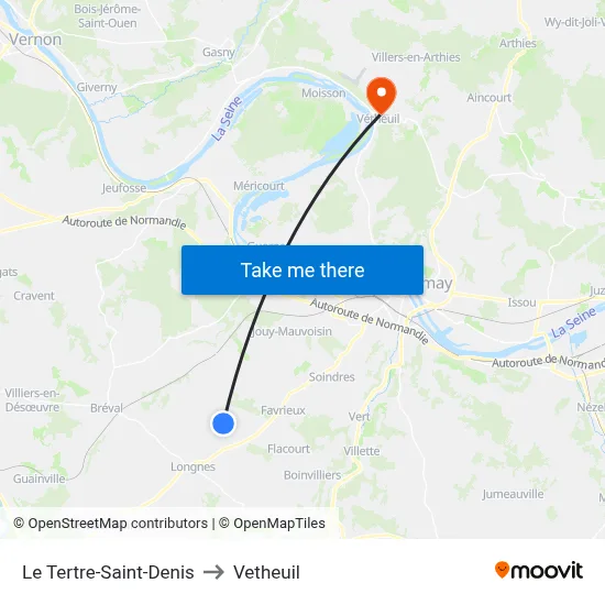 Le Tertre-Saint-Denis to Vetheuil map