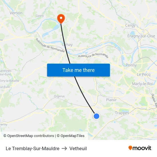 Le Tremblay-Sur-Mauldre to Vetheuil map