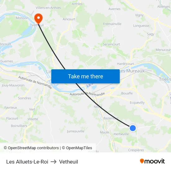 Les Alluets-Le-Roi to Vetheuil map