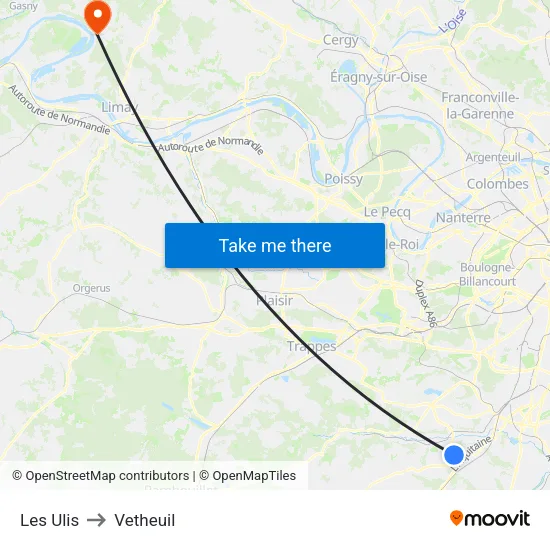 Les Ulis to Vetheuil map