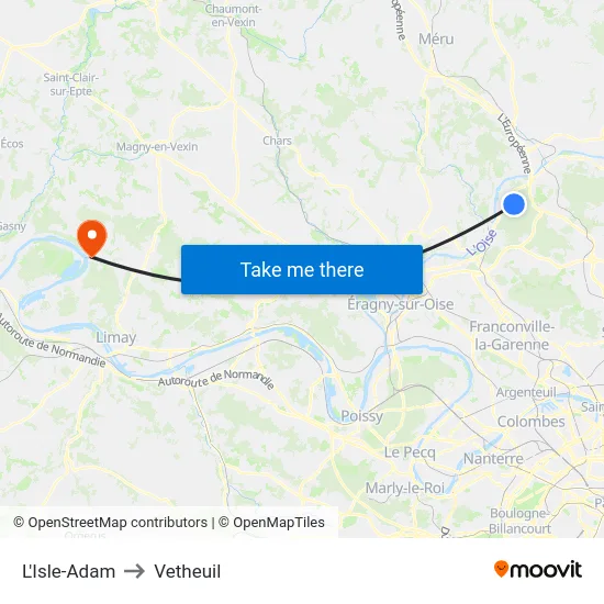 L'Isle-Adam to Vetheuil map