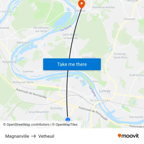 Magnanville to Vetheuil map