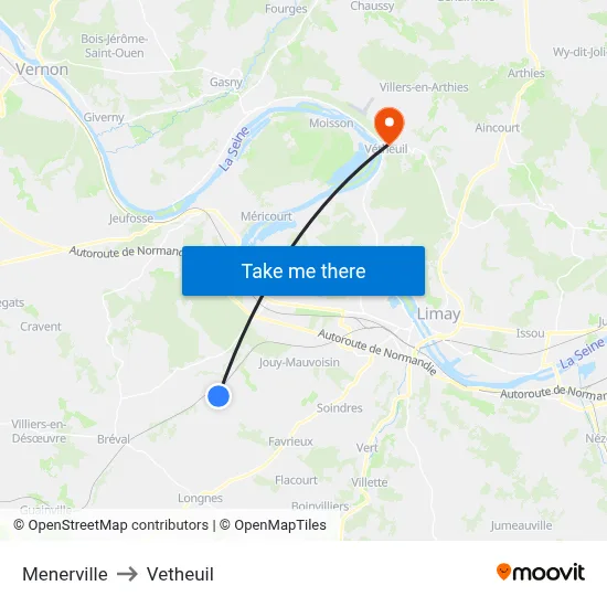 Menerville to Vetheuil map