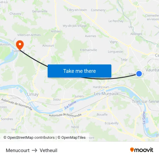 Menucourt to Vetheuil map