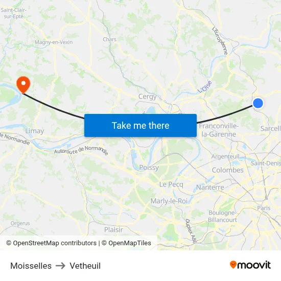Moisselles to Vetheuil map