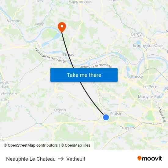 Neauphle-Le-Chateau to Vetheuil map
