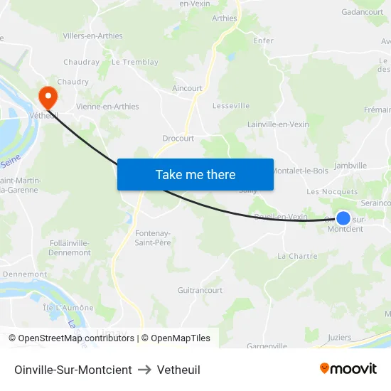 Oinville-Sur-Montcient to Vetheuil map