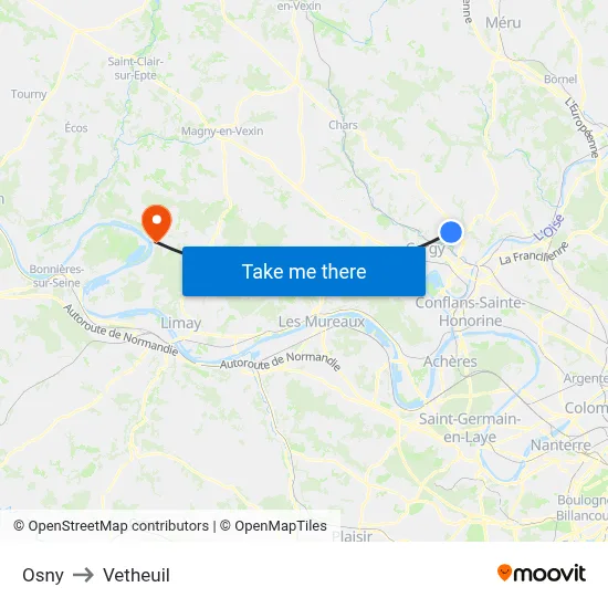 Osny to Vetheuil map