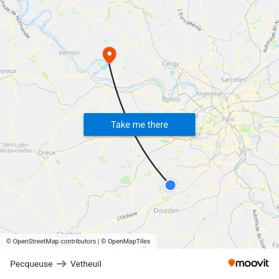 Pecqueuse to Vetheuil map