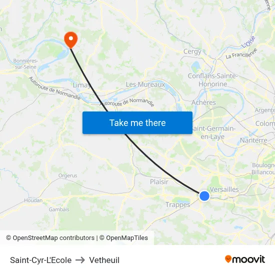 Saint-Cyr-L'Ecole to Vetheuil map