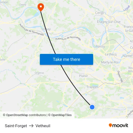 Saint-Forget to Vetheuil map