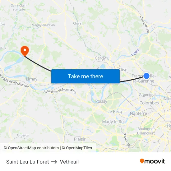 Saint-Leu-La-Foret to Vetheuil map