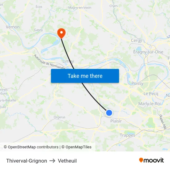 Thiverval-Grignon to Vetheuil map
