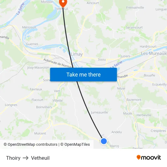 Thoiry to Vetheuil map