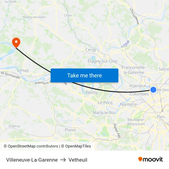 Villeneuve-La-Garenne to Vetheuil map