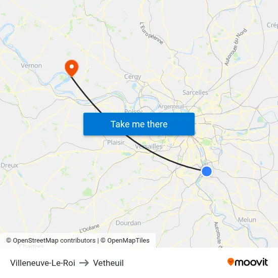 Villeneuve-Le-Roi to Vetheuil map