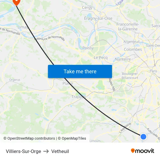 Villiers-Sur-Orge to Vetheuil map