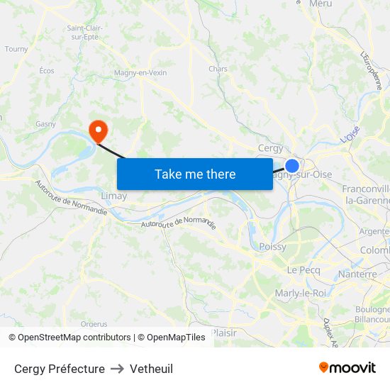 Cergy Préfecture to Vetheuil map