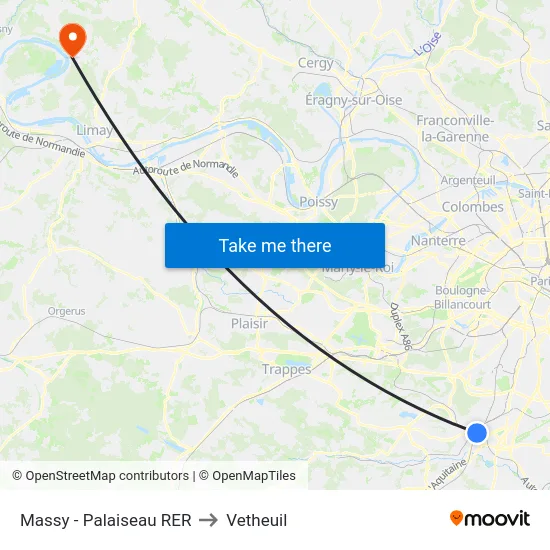 Massy - Palaiseau RER to Vetheuil map
