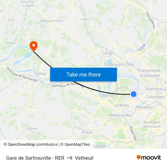 Gare de Sartrouville - RER to Vetheuil map