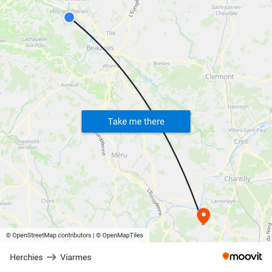 Herchies to Viarmes map