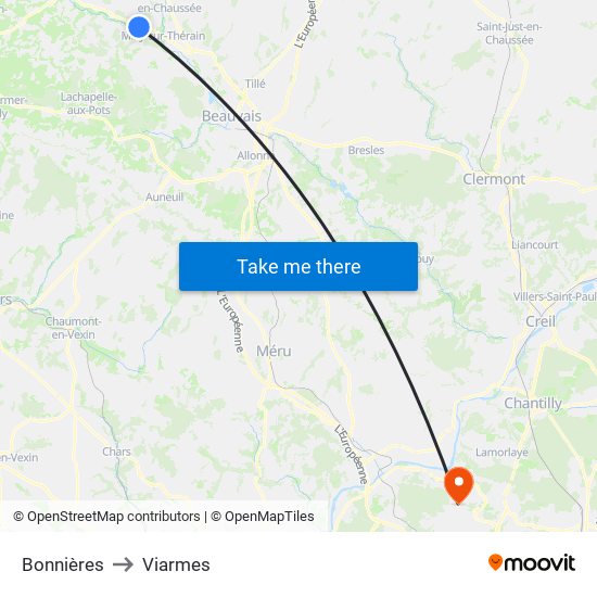 Bonnières to Viarmes map
