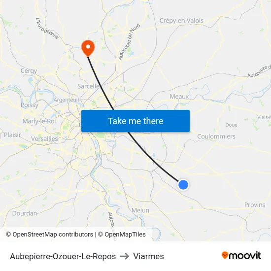 Aubepierre-Ozouer-Le-Repos to Viarmes map