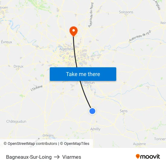 Bagneaux-Sur-Loing to Viarmes map