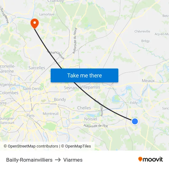 Bailly-Romainvilliers to Viarmes map