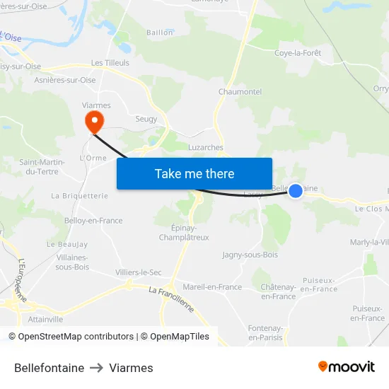 Bellefontaine to Viarmes map