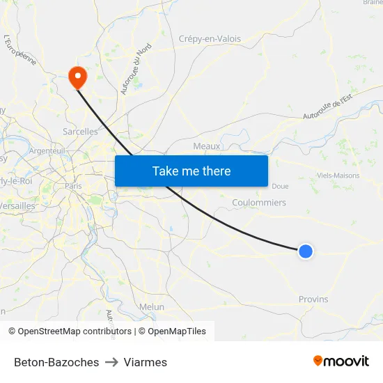 Beton-Bazoches to Viarmes map