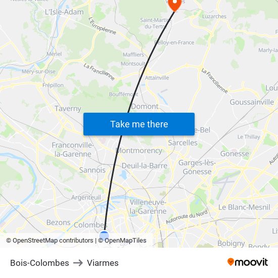 Bois-Colombes to Viarmes map