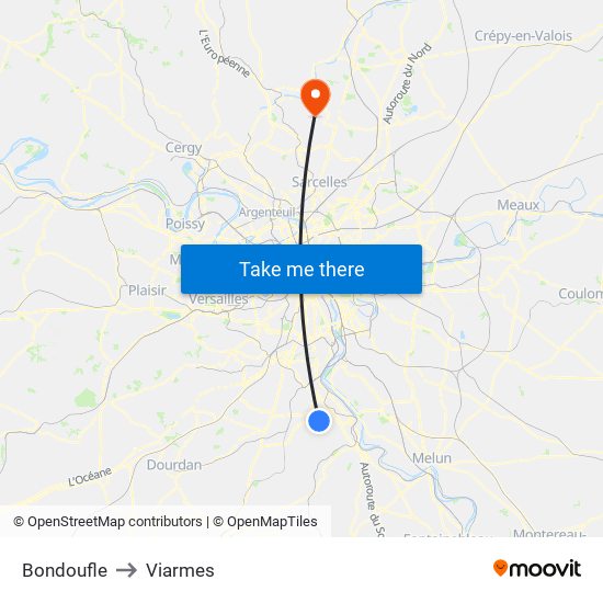 Bondoufle to Viarmes map