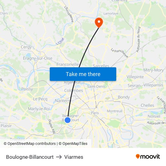 Boulogne-Billancourt to Viarmes map
